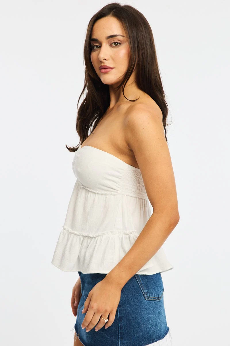 White Bandeau Top Sleeveless Strapless Babydoll - Image 3