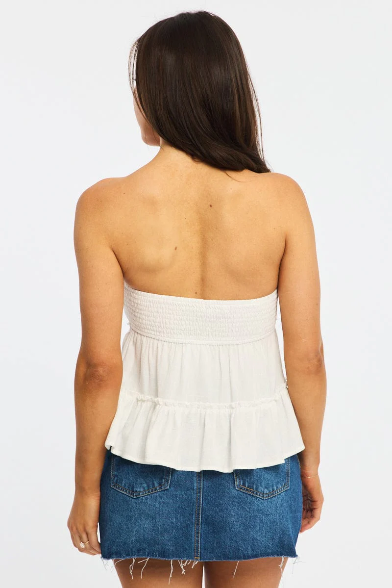 White Bandeau Top Sleeveless Strapless Babydoll - Image 4