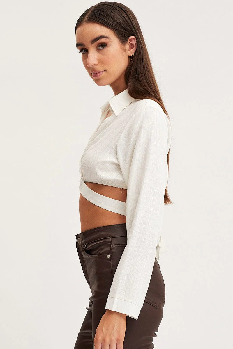 White Bell Sleeve Top Long Sleeve Crop - Image 4