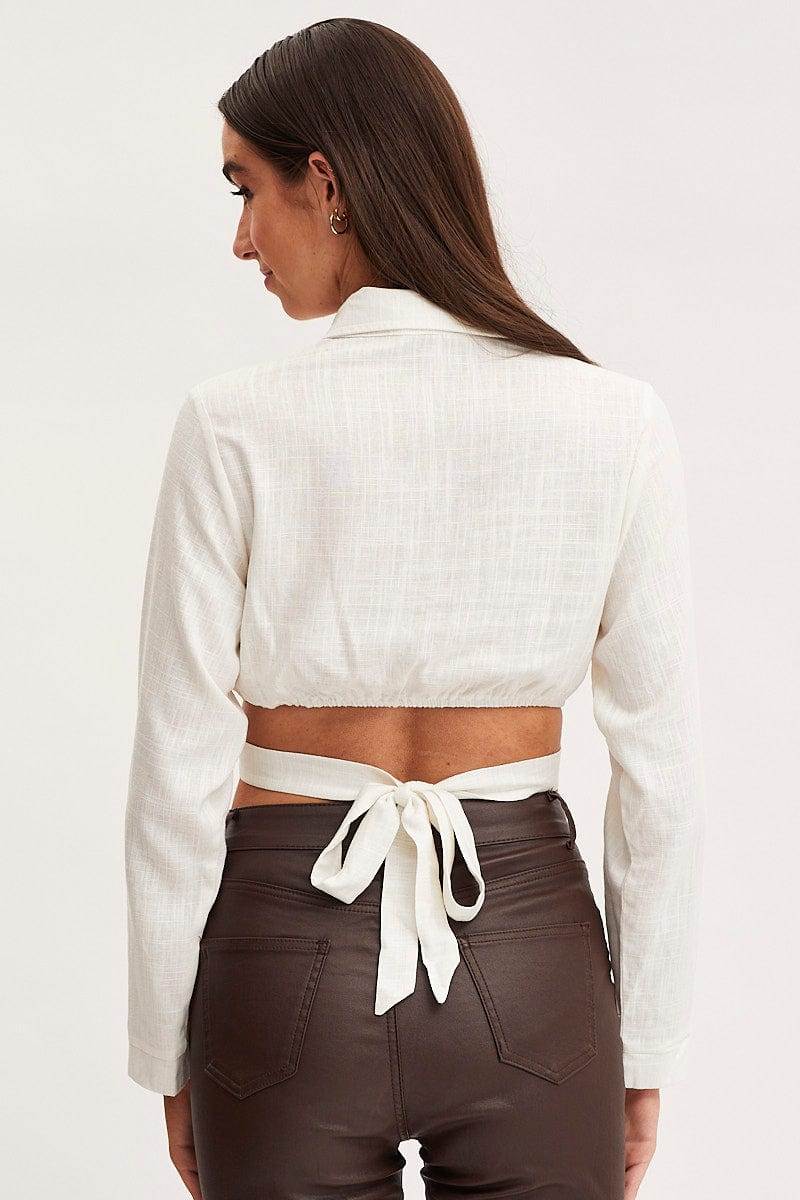 White Bell Sleeve Top Long Sleeve Crop - Image 5