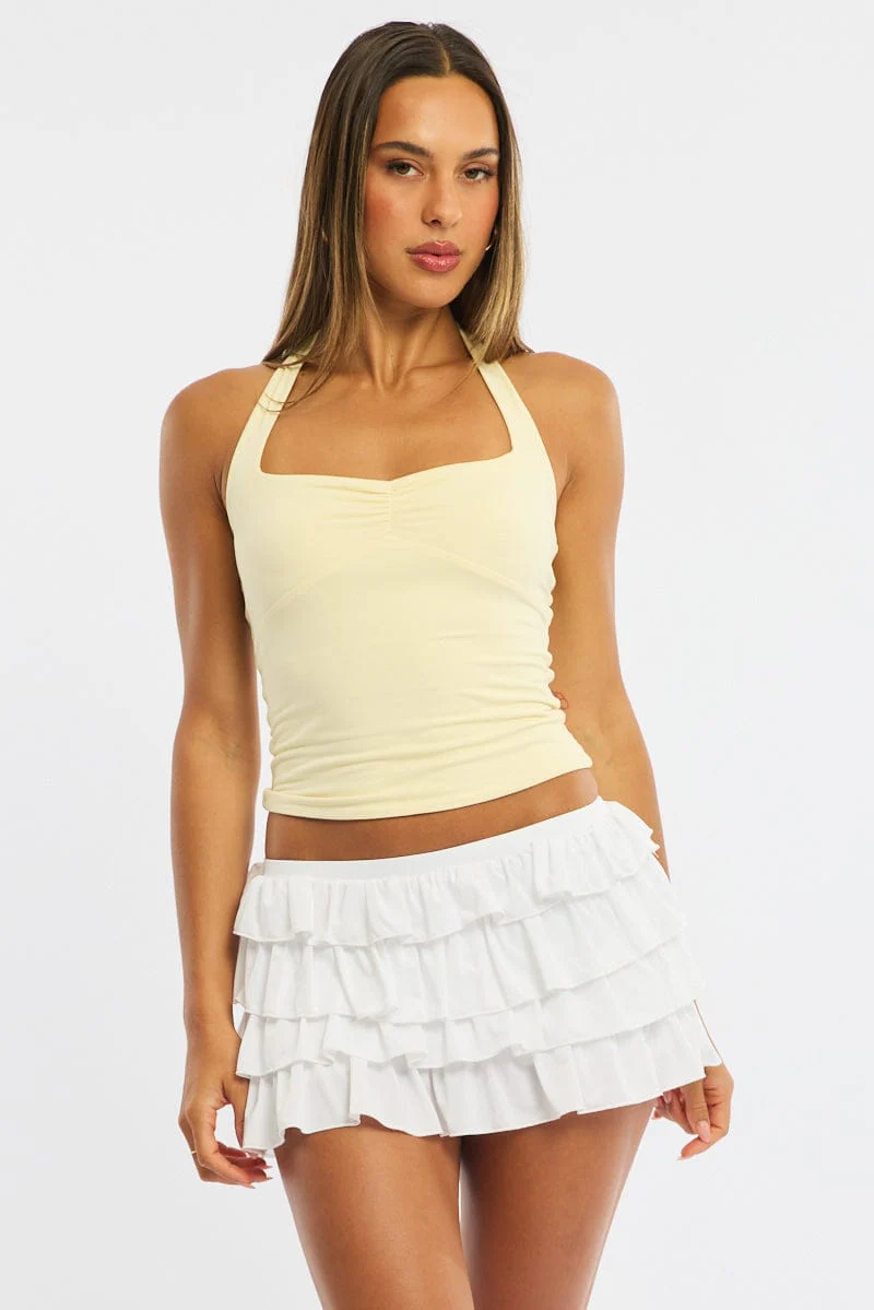 White Bloomer Skort Skirt Elastic Waist Mid Rise Layered