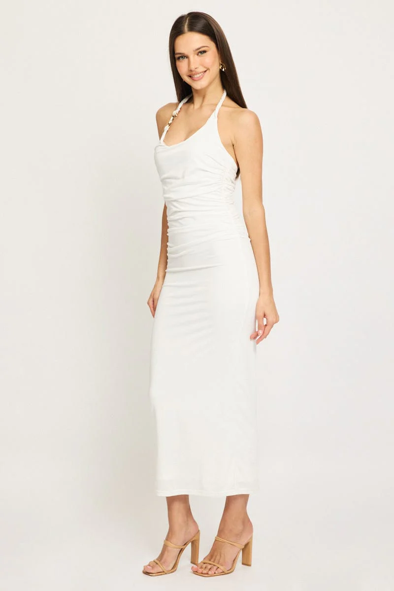 White Bodycon Dress Halter Neck