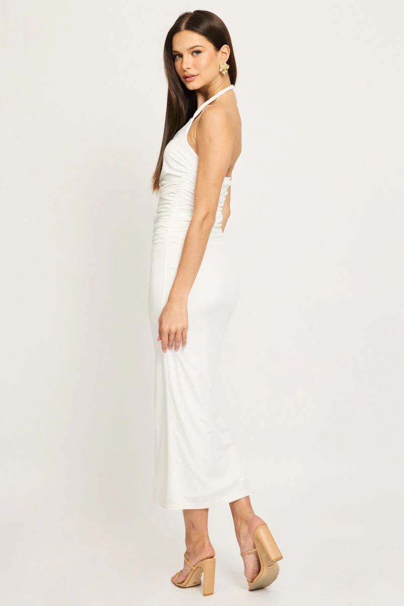 White Bodycon Dress Halter Neck - Image 4