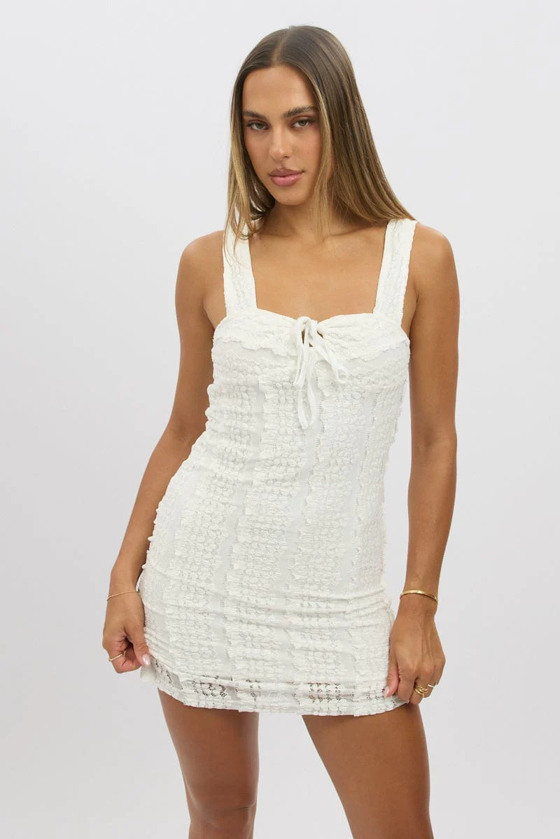 White Bodycon Dress Lace Mini - Image 3