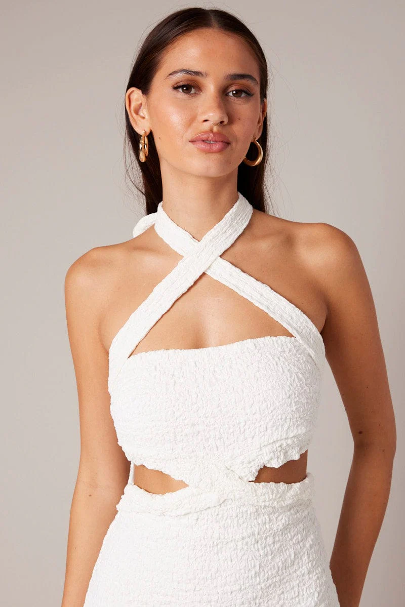 White Bodycon Dress Sleeveless Textured - Image 2