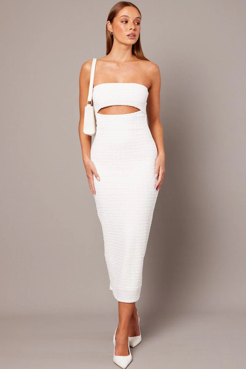 White Bodycon Dress Textured - Image 2