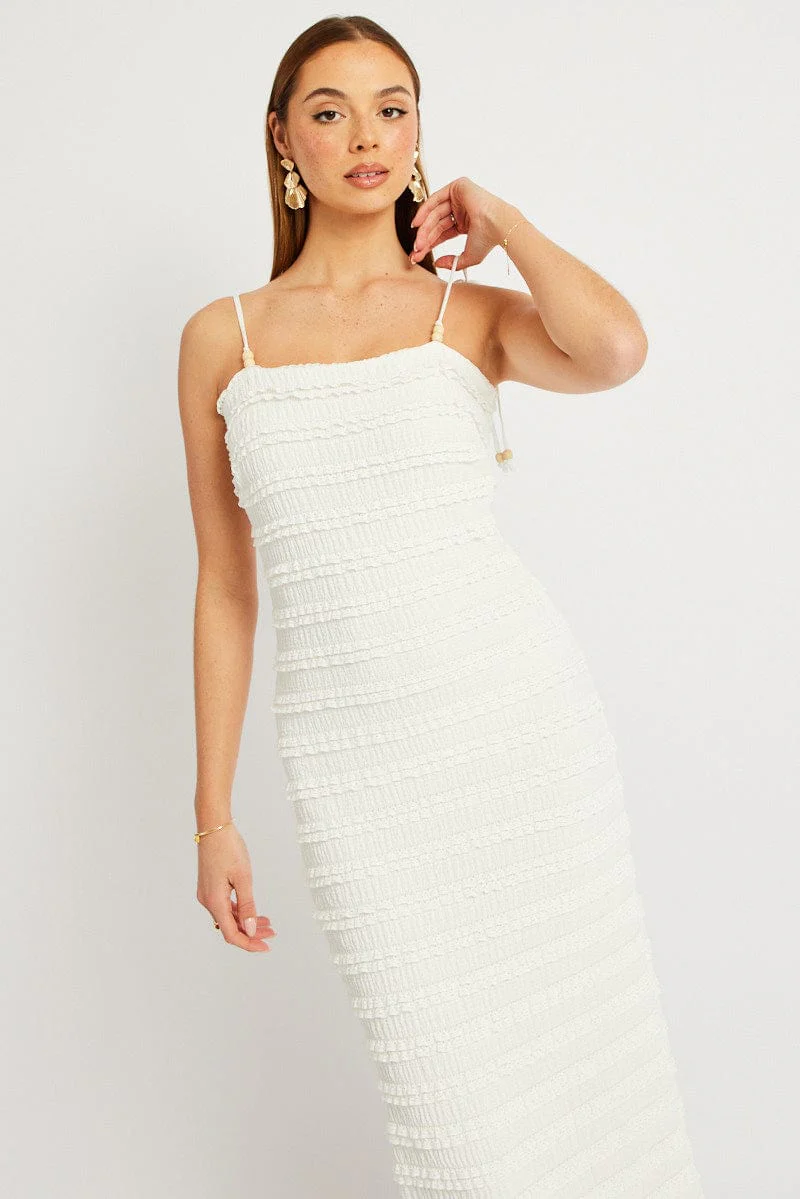 White Bodycon Dress Textured Midi - Image 2
