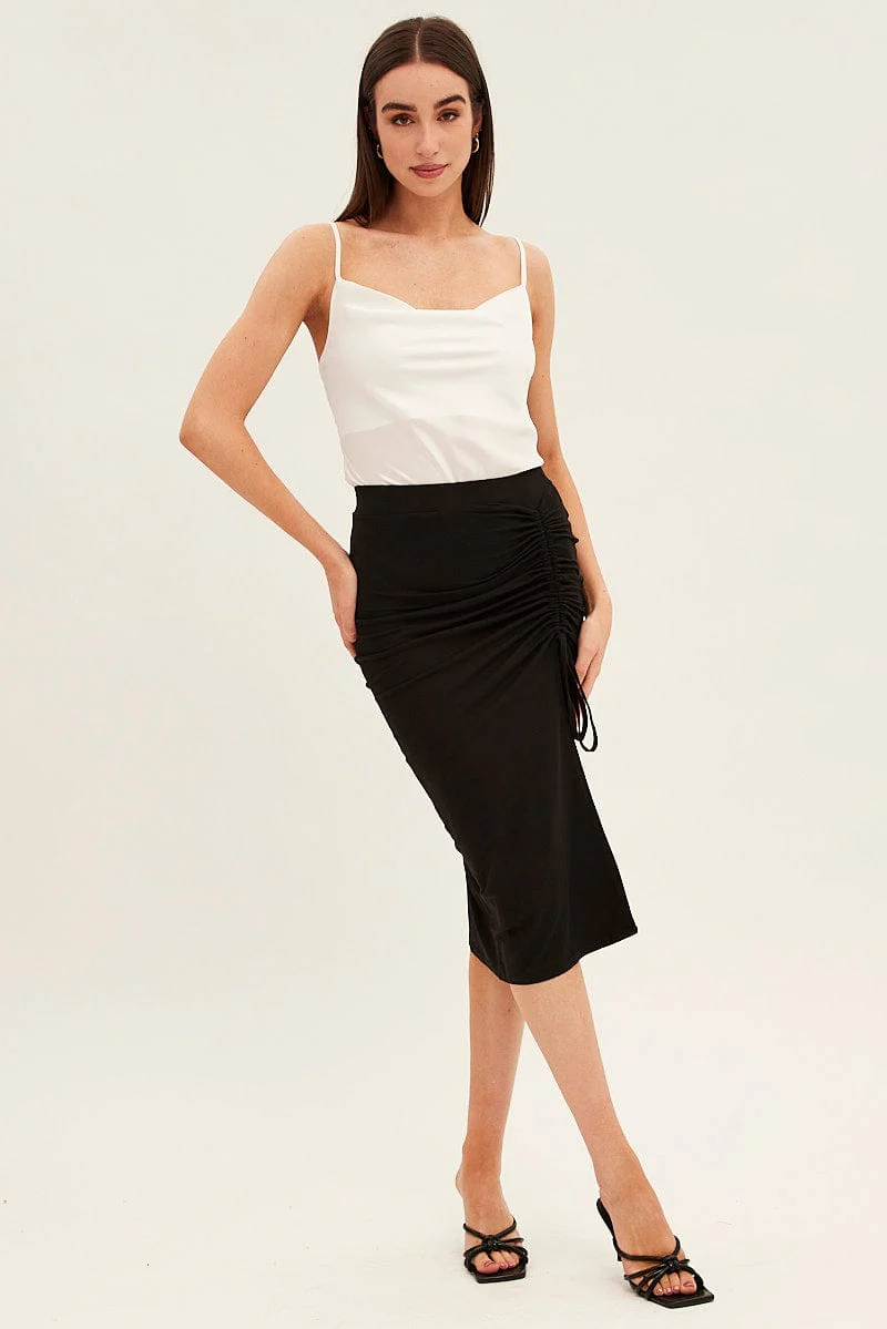 White Bodysuit Cami Sleeveless Cowl Neck Satin - Image 3