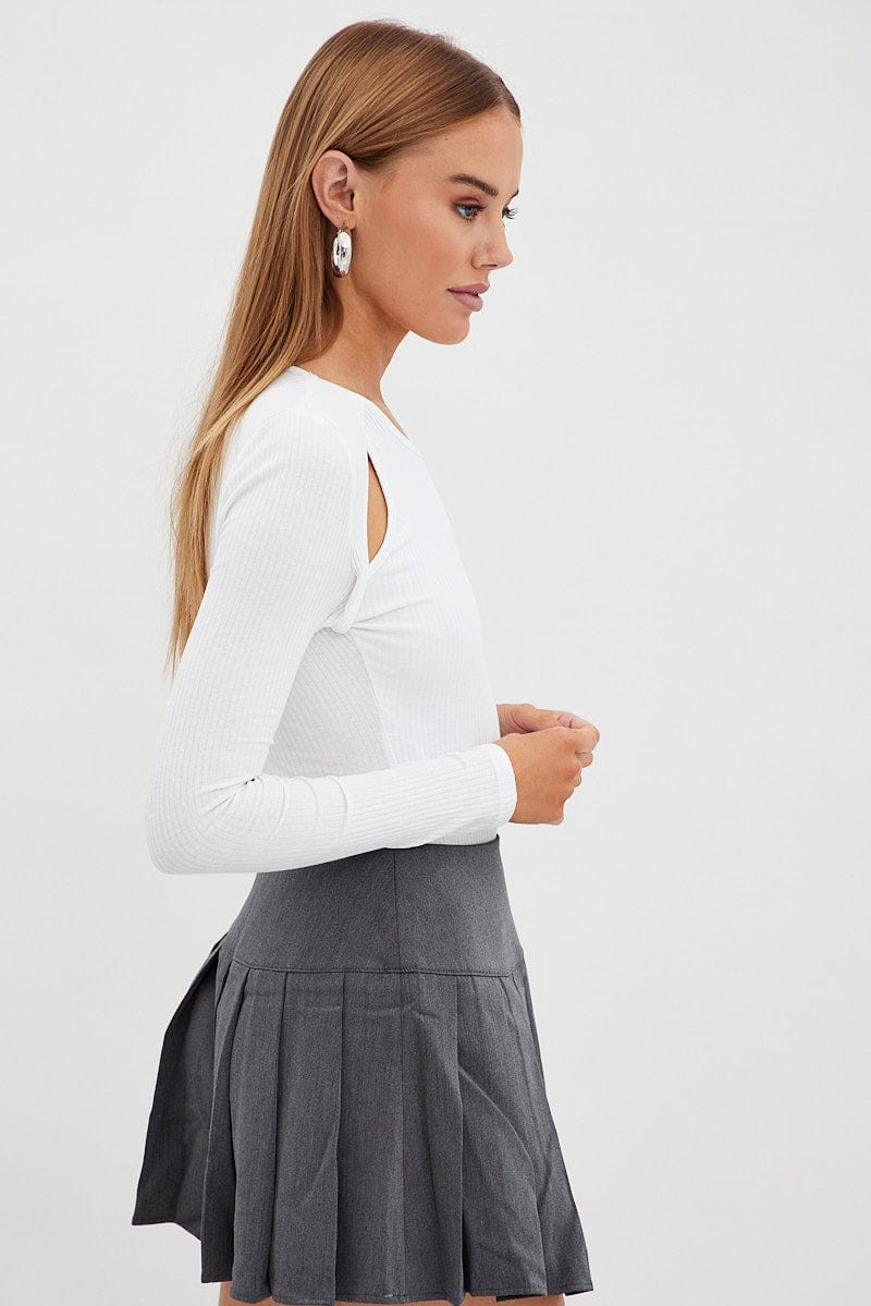 White Bodysuit Long Sleeve Round Neck Cut Out Rib - Image 4