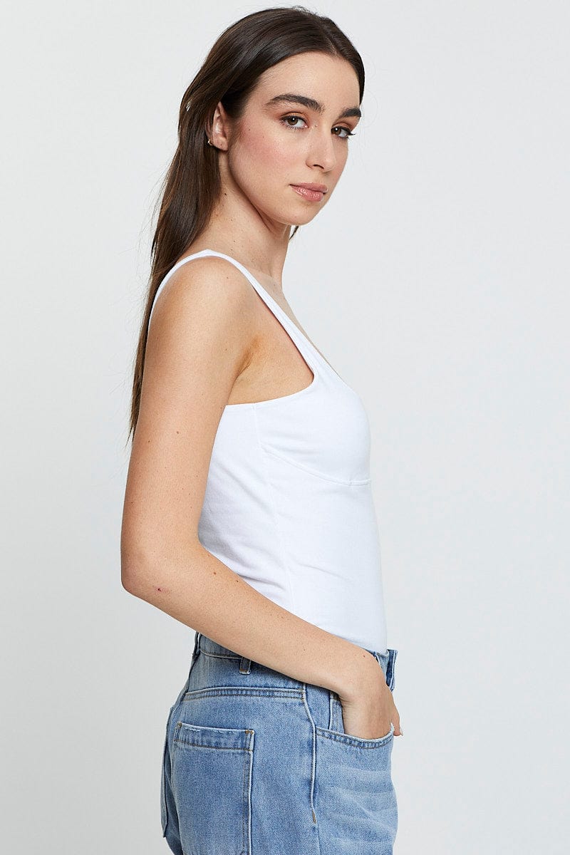 White Bodysuit Sleeveless Square Neck - Image 4