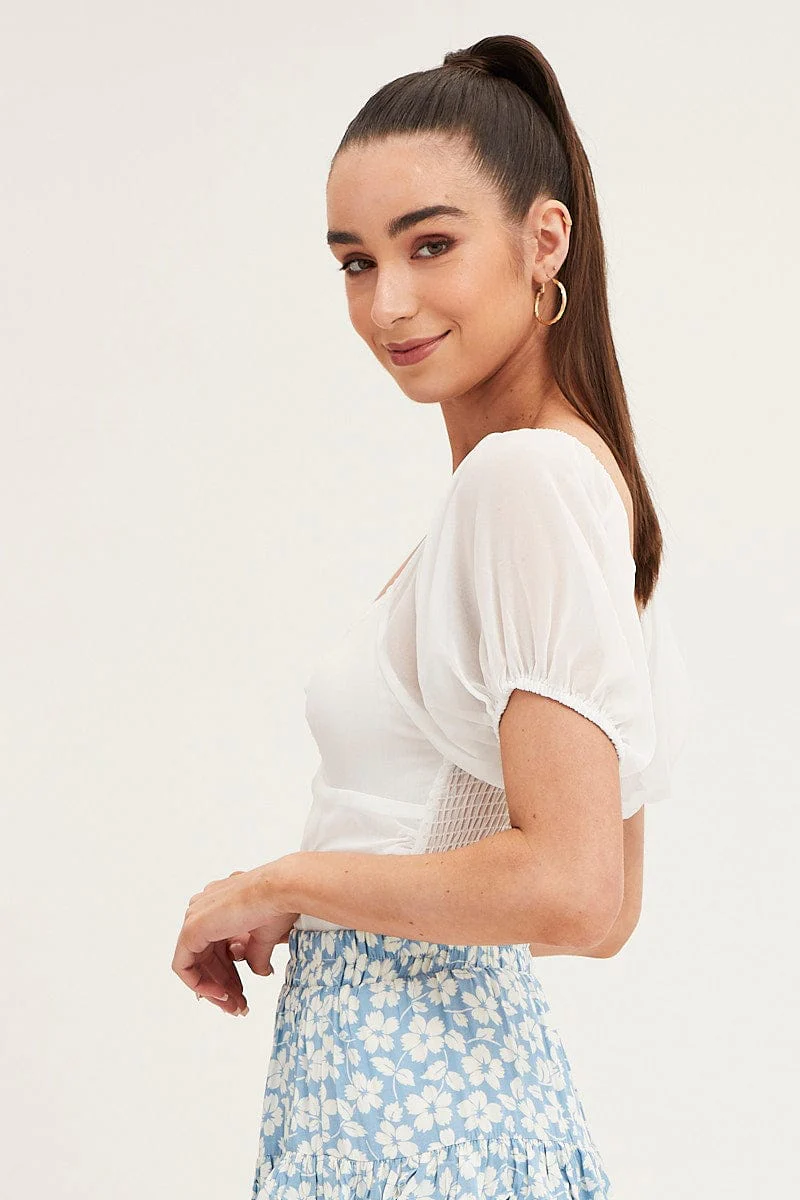 White Bodysuit Top Short Sleeve Sweetheart - Image 4