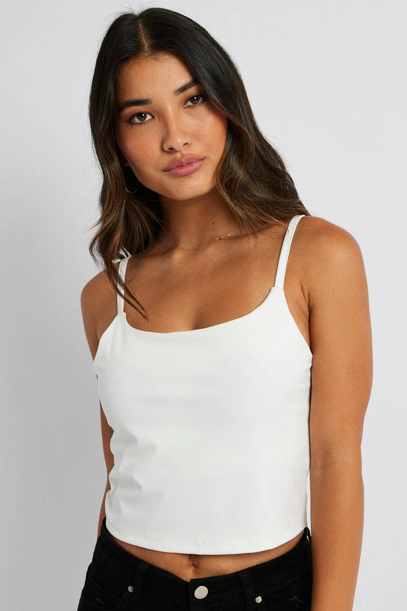 White Bralette Round Neck Sleeveless Padded - Image 3