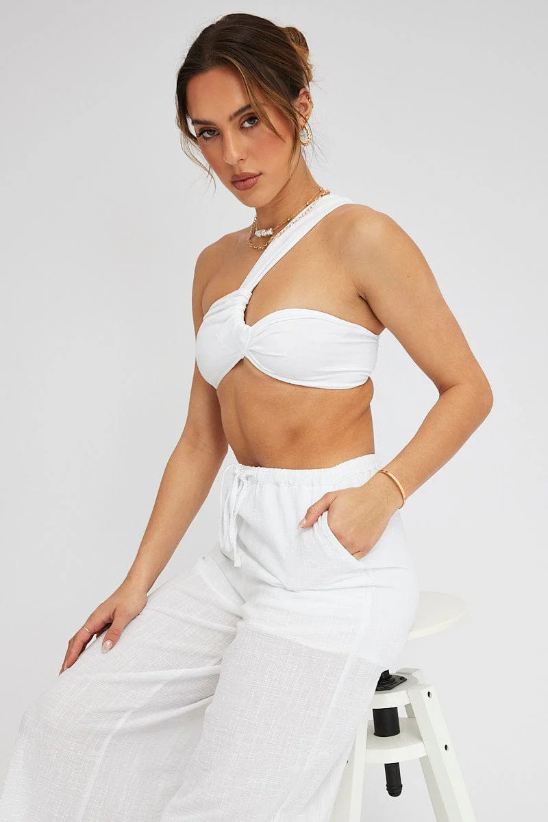 White Bralette Twist One Shoulder Seamless