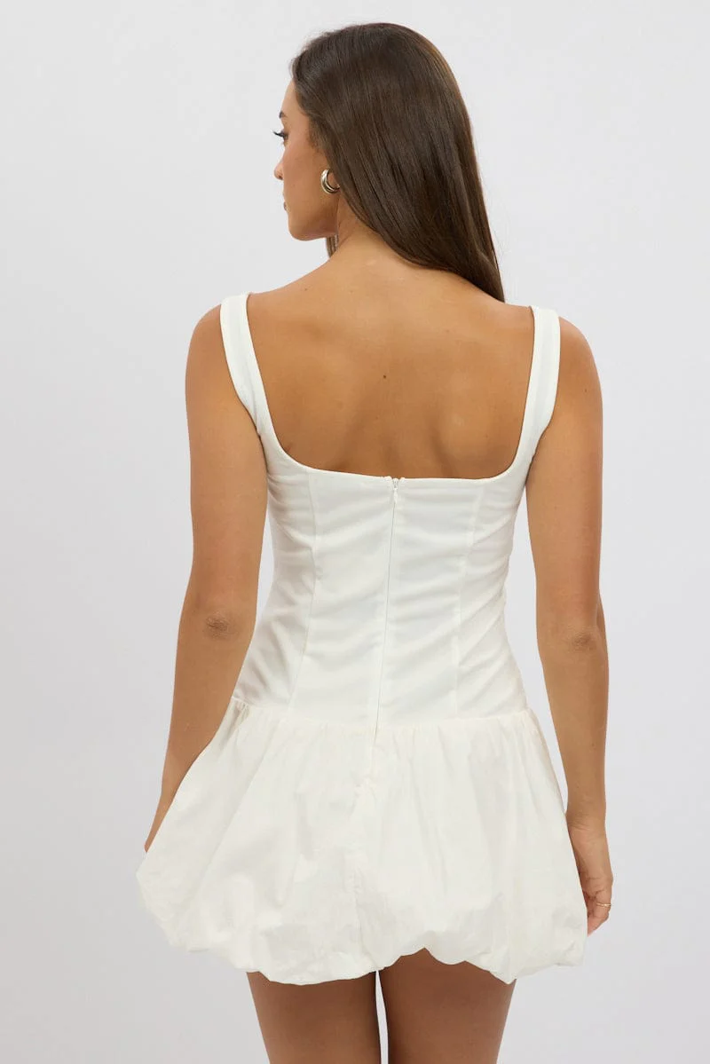 White Bubble Dress Square Neck - Image 5