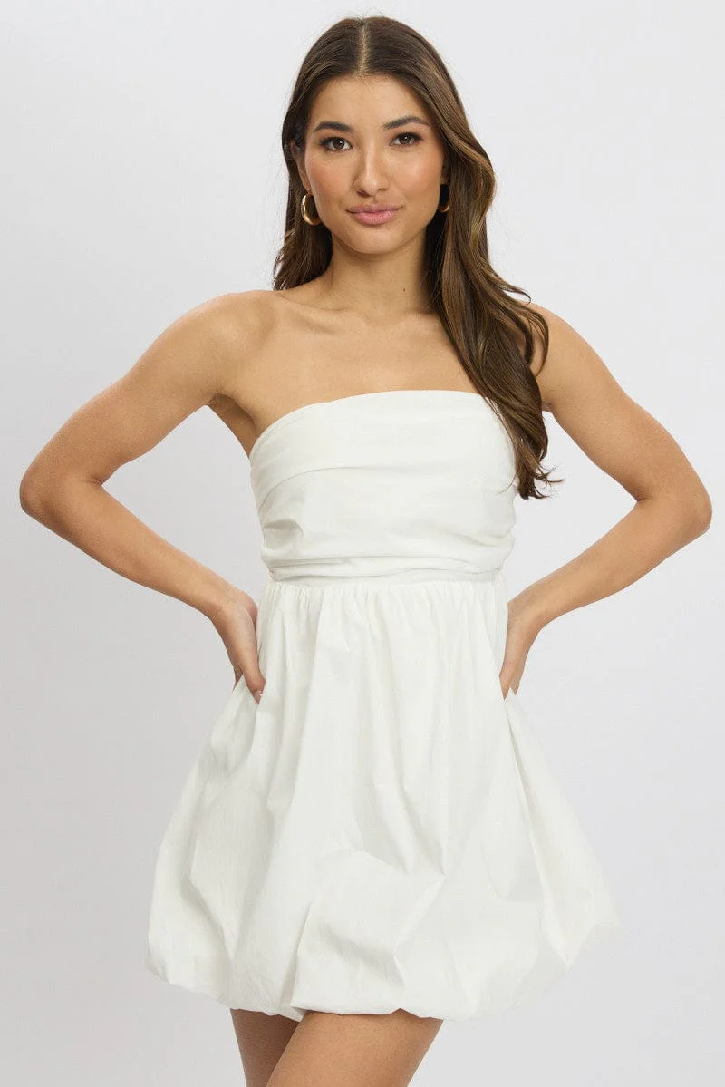 White Bubble Mini Dress Strapless - Image 3