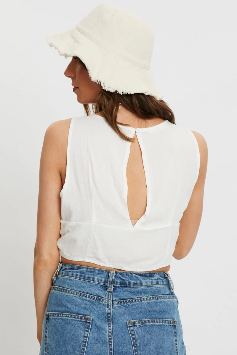 White Button Front Drawstring Cami - Image 3