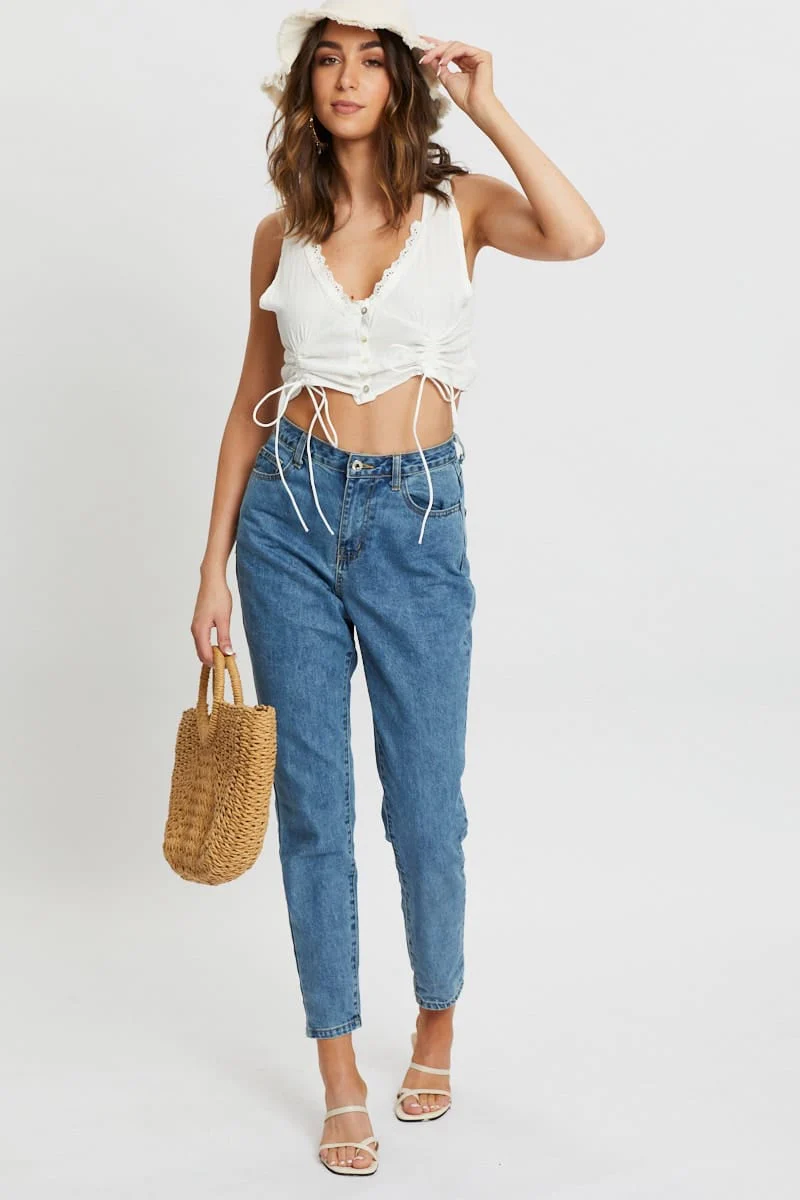 White Button Front Drawstring Cami - Image 5