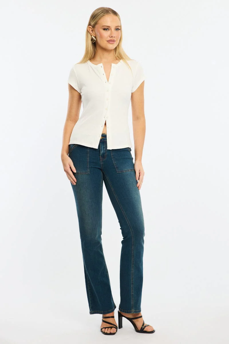White Button Front Top Short Sleeve - Image 2