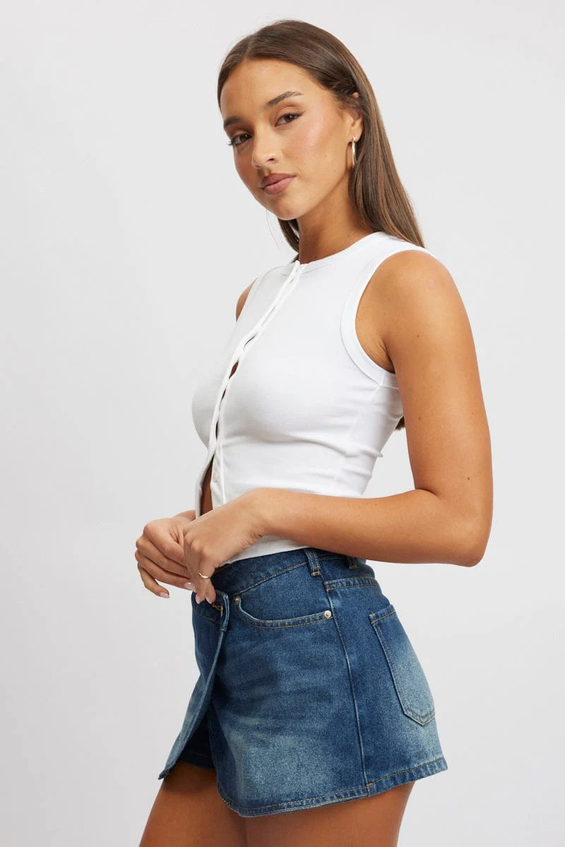 White Button Front Top Sleeveless - Image 4