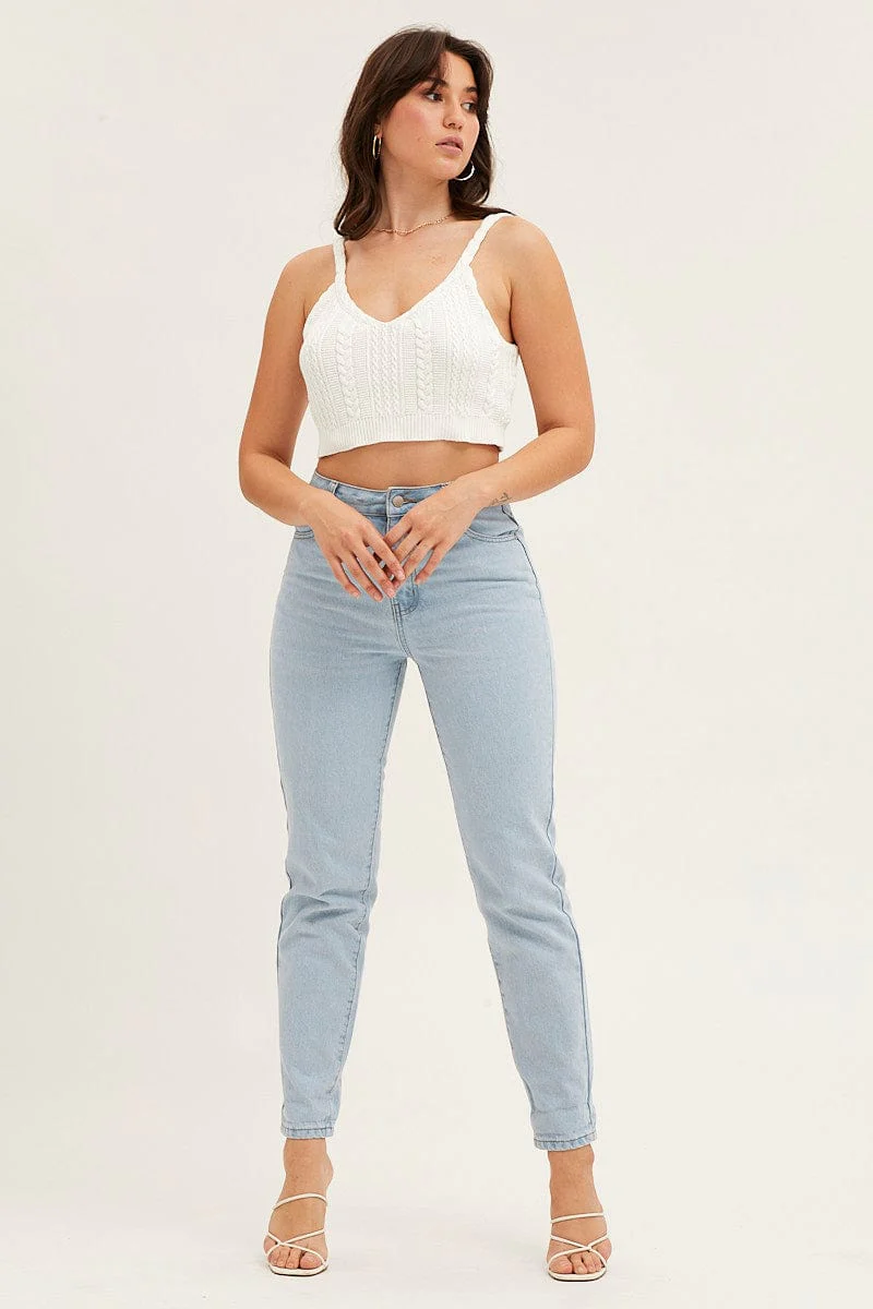 White Cable Crop Knit Top - Image 2