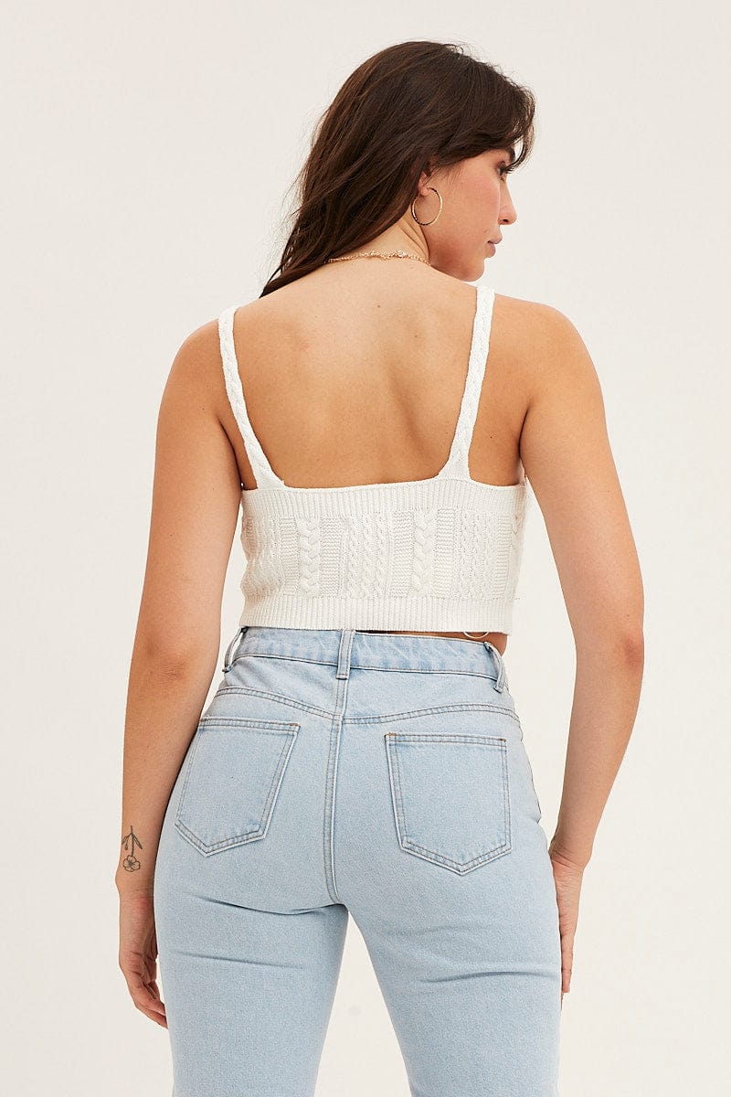 White Cable Crop Knit Top - Image 5