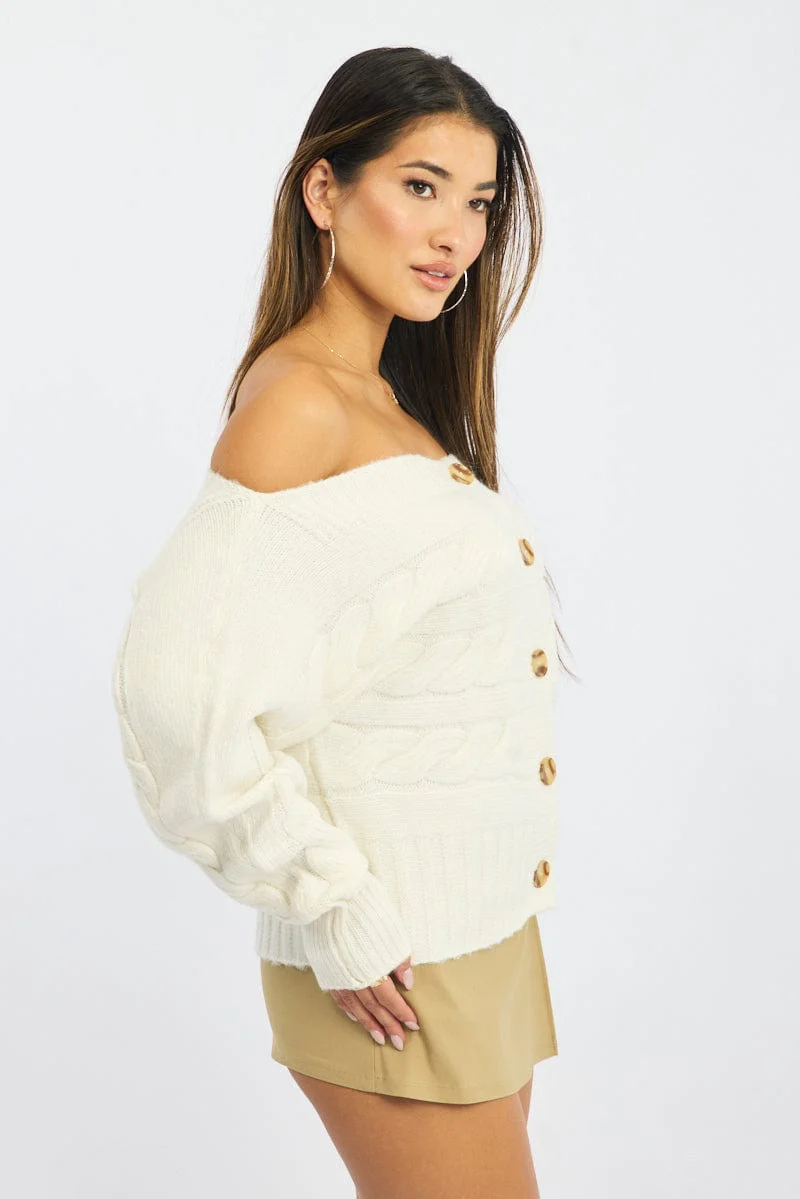 White Cable Knit Cardigan Bardot - Image 4
