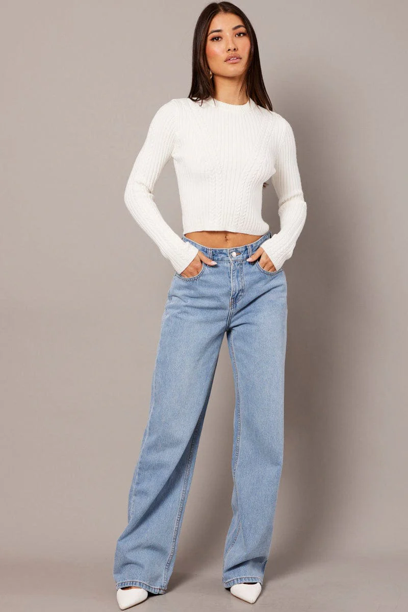 White Cable Knit Long Sleeve - Image 2