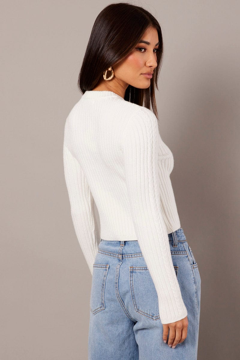 White Cable Knit Long Sleeve - Image 5