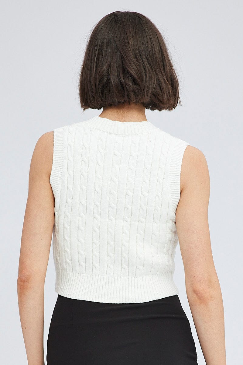 White Cable Knit Vest - Image 5