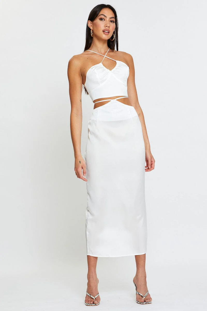 White Cami Top Halter Satin - Image 3
