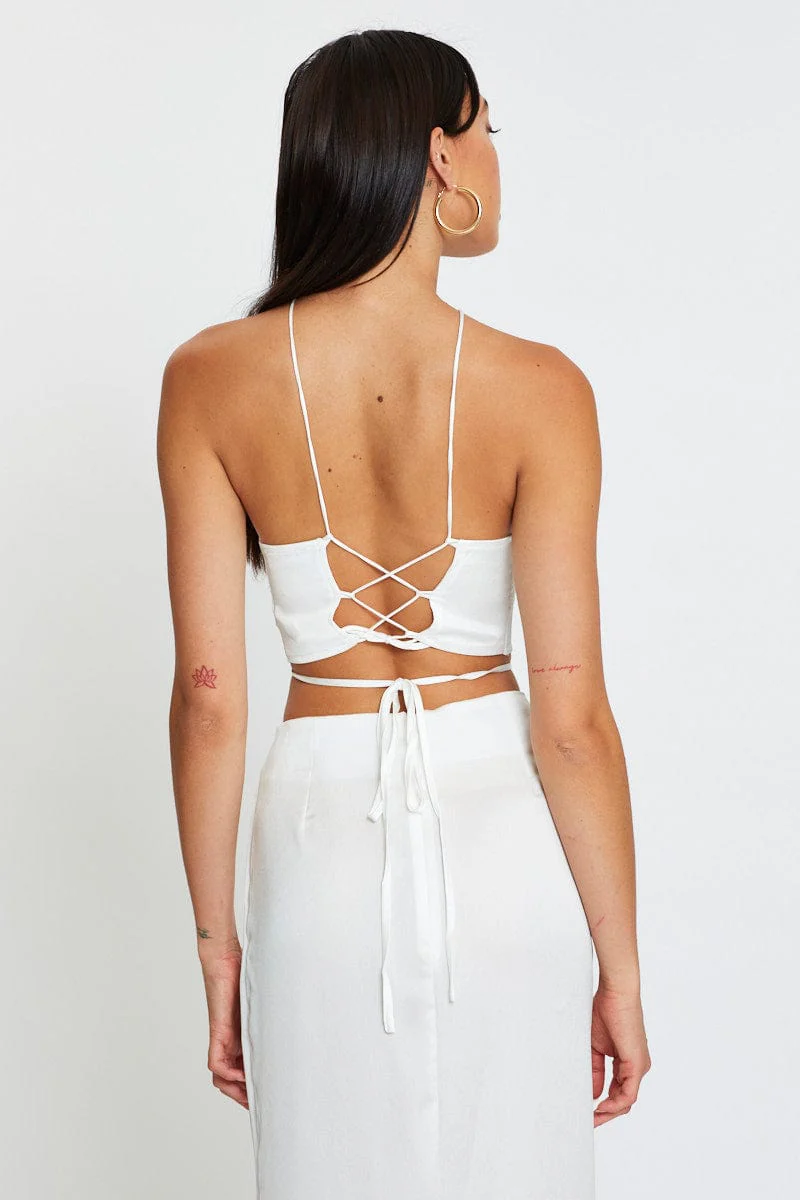 White Cami Top Halter Satin - Image 5
