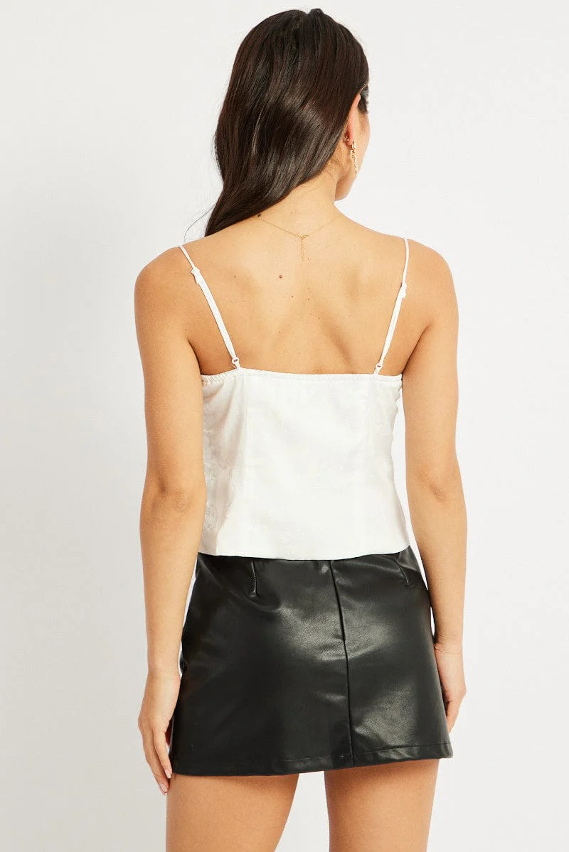 White Cami Top Satin Lace Up Front - Image 5