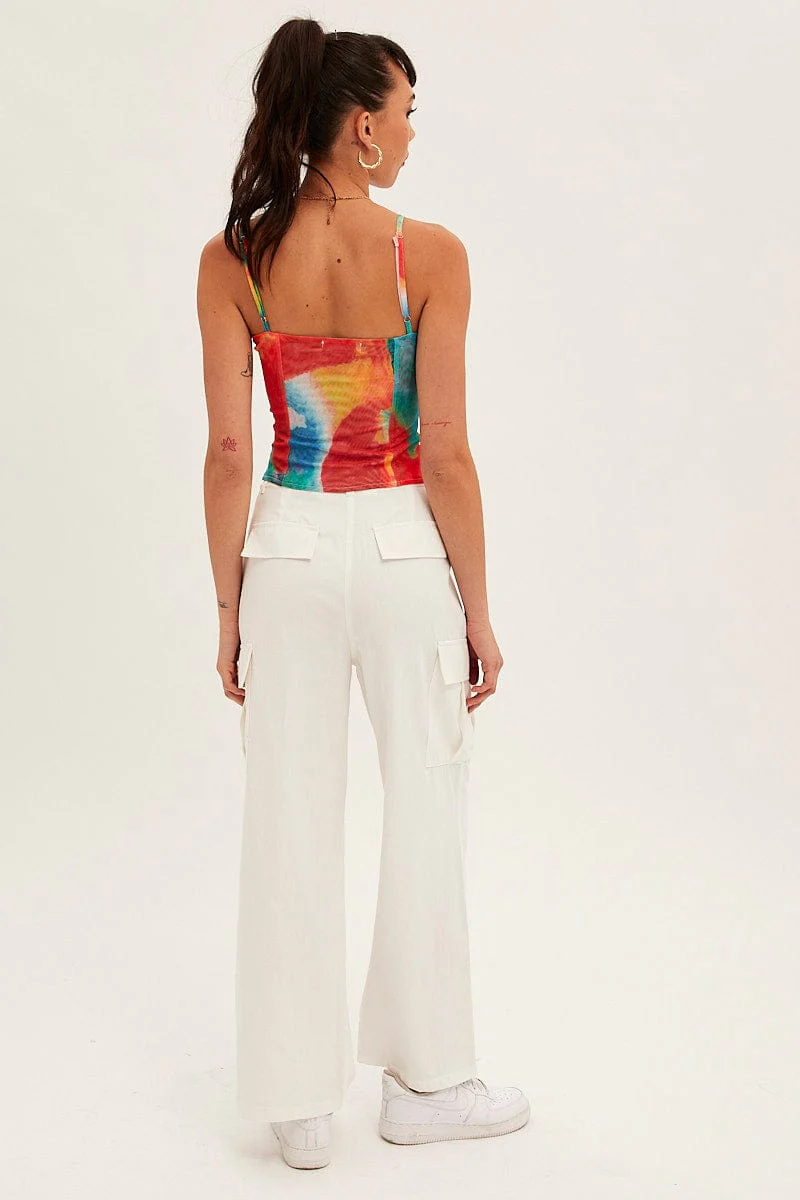 White Cargo Pants Relaxed Wide Leg - Image 5