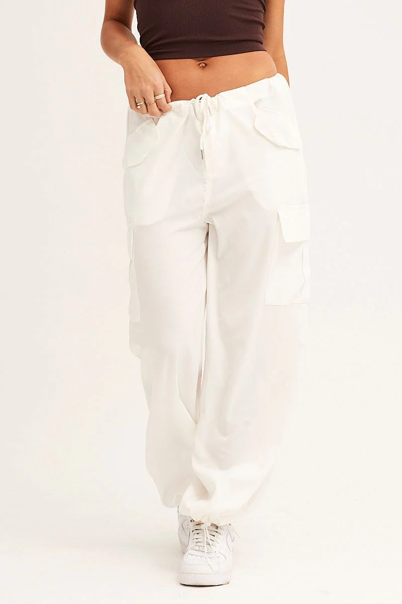White Cargo Parachute Pants Out Pocket - Image 2