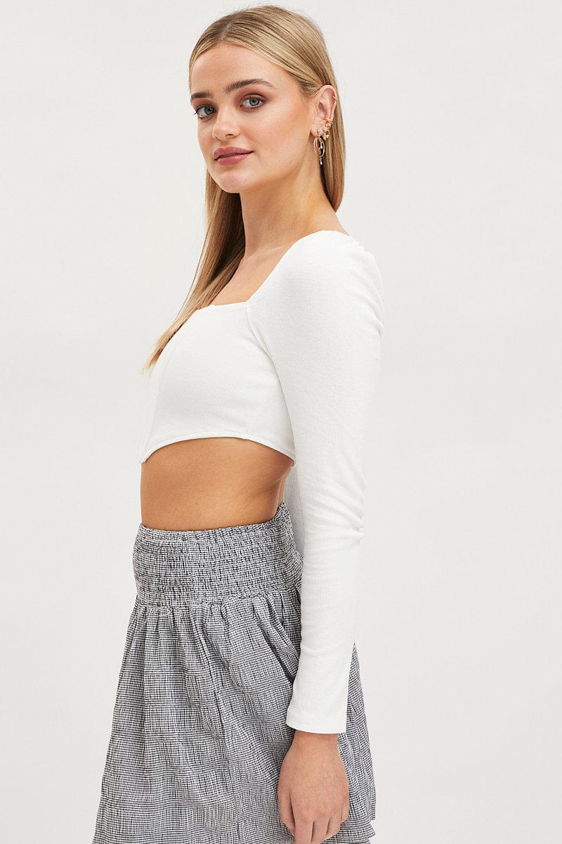 White Corset Crop Top Long Sleeve - Image 4