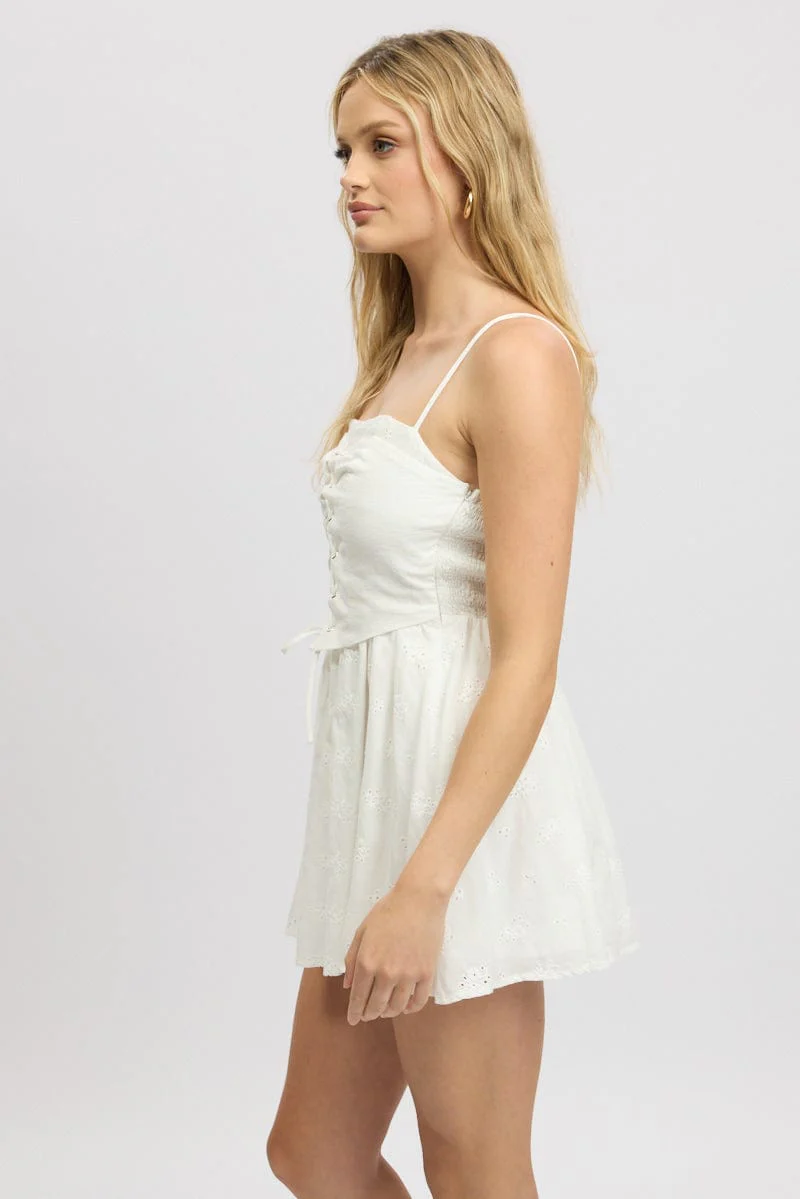 White Corset Mini Dress Eyelet Fabric - Image 4
