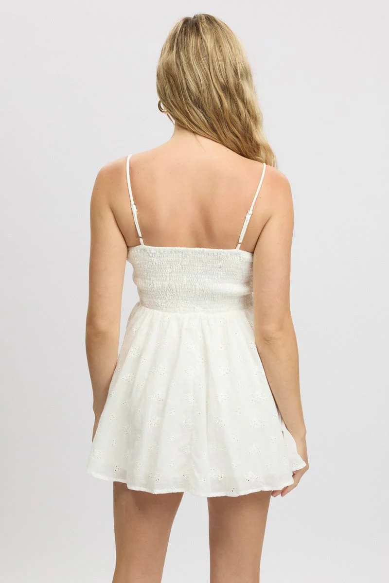 White Corset Mini Dress Eyelet Fabric - Image 5