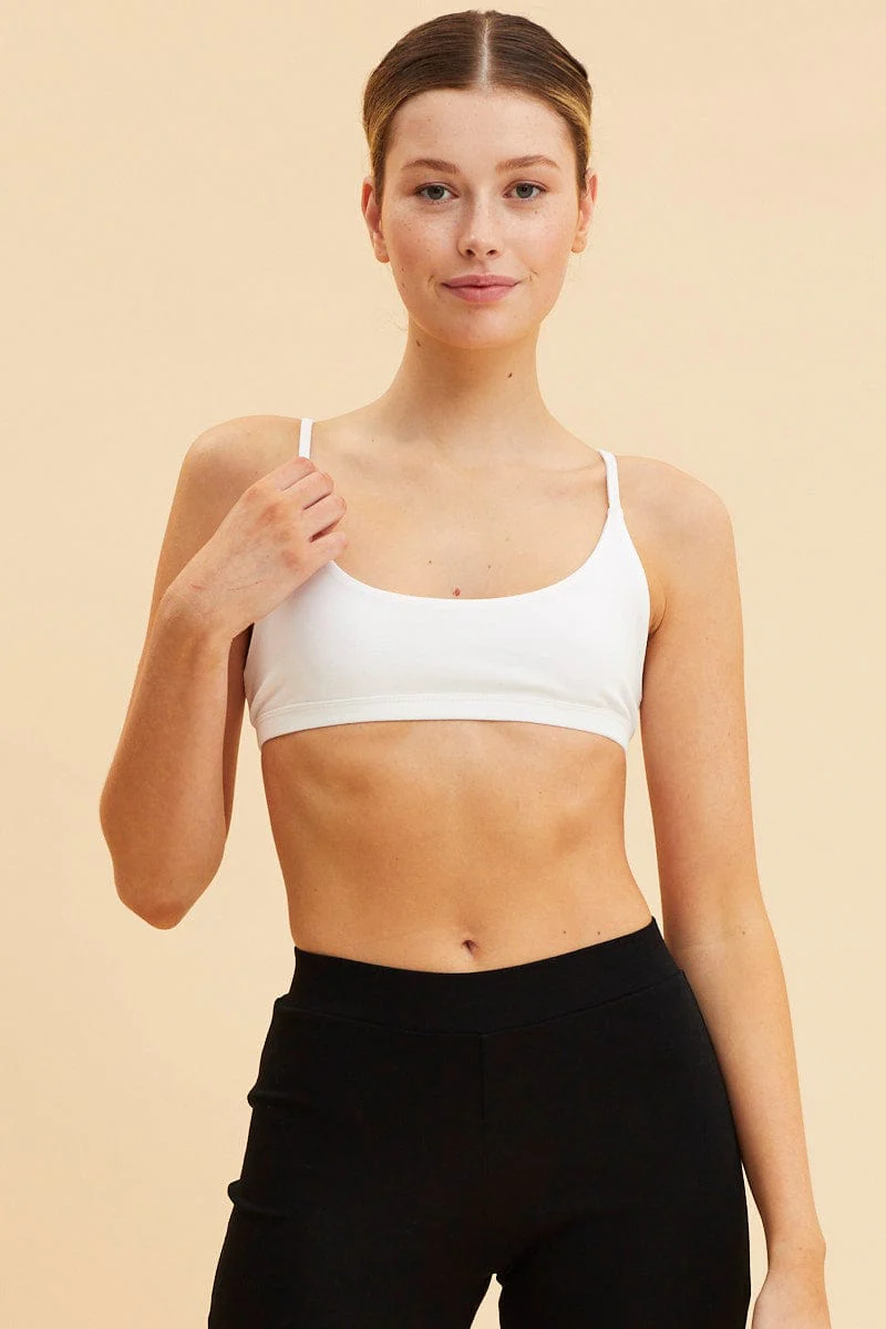 White Cotton Bralette Cotton Stretch Scoop Neck - Image 4