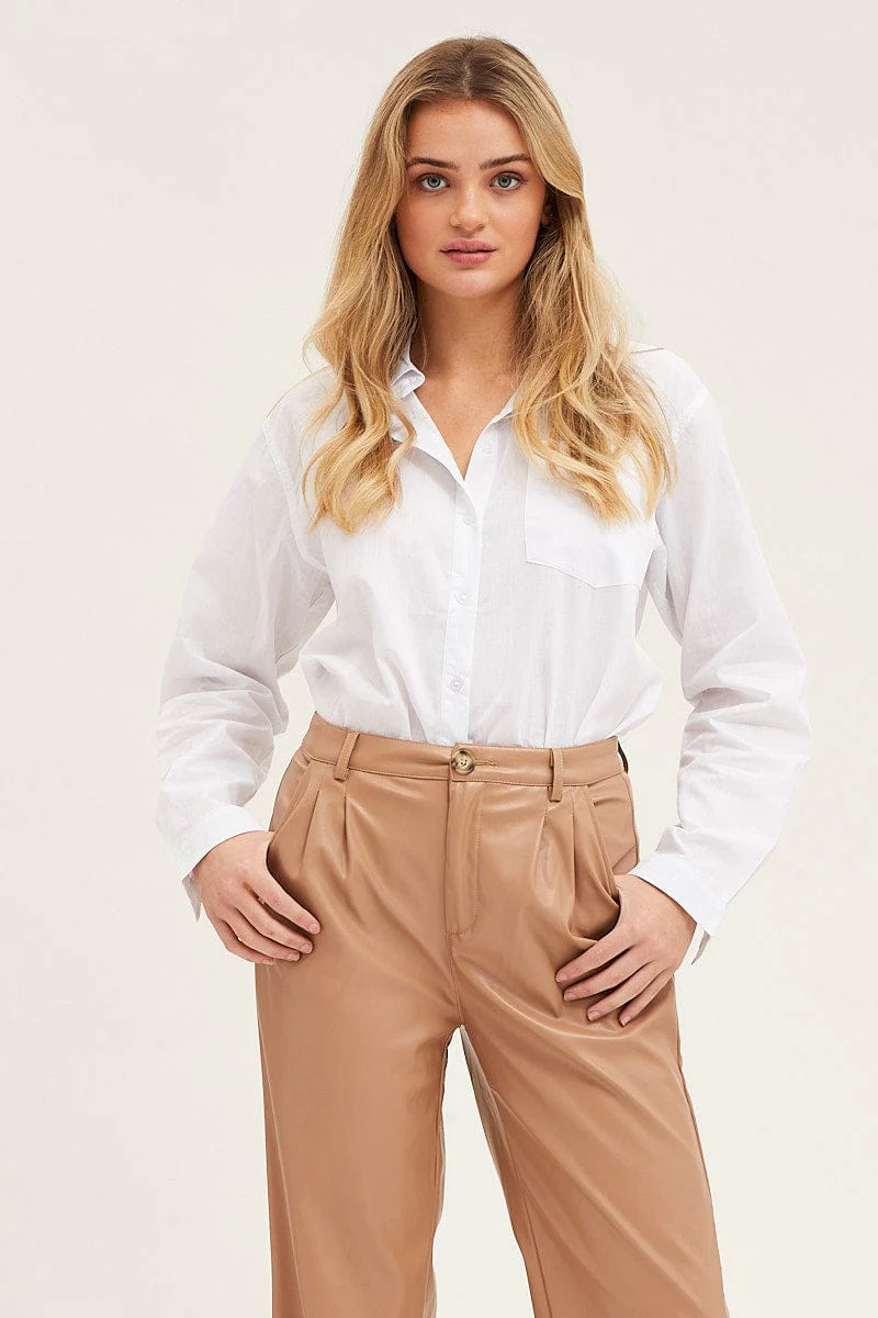 White Cotton Poplin Long Sleeve Button Up Shirt - Image 3