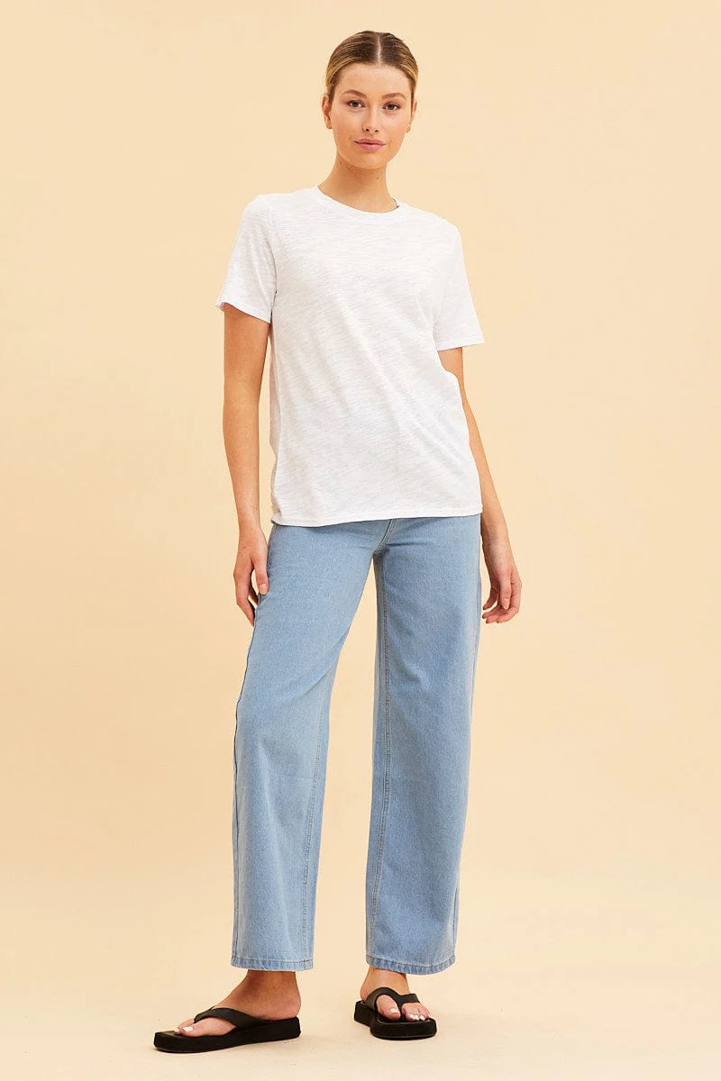 White Cotton T-Shirt Slub Crew Neck Regular Fit - Image 2