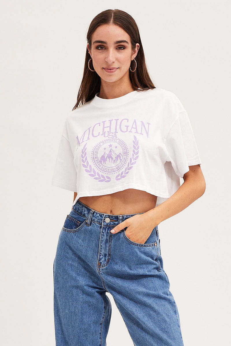 White Crew Cropped Graphic T-Shirt - Image 3