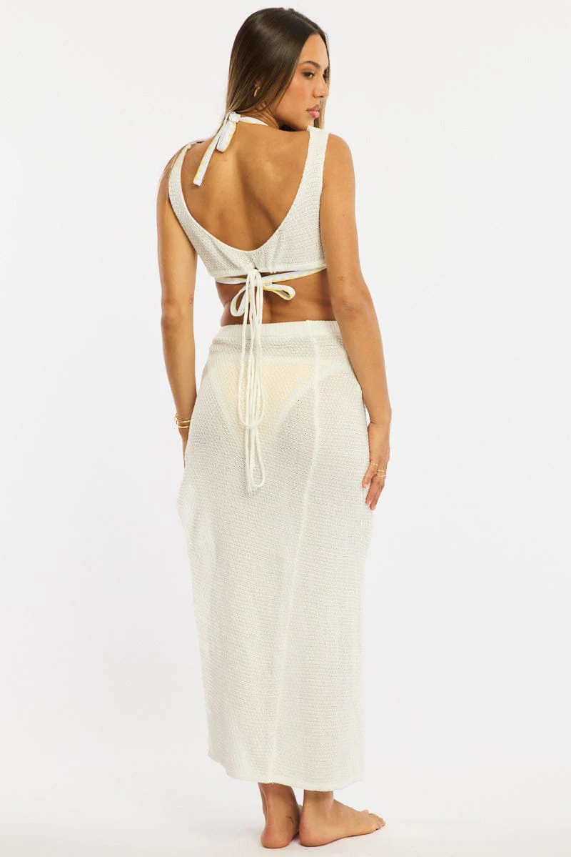 White Crochet Beach Top And Skirt Set - Image 4