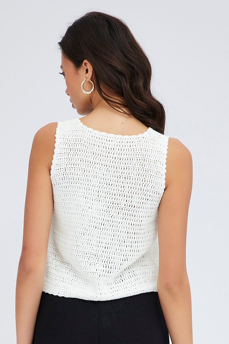 White Crochet Knit Vest - Image 5
