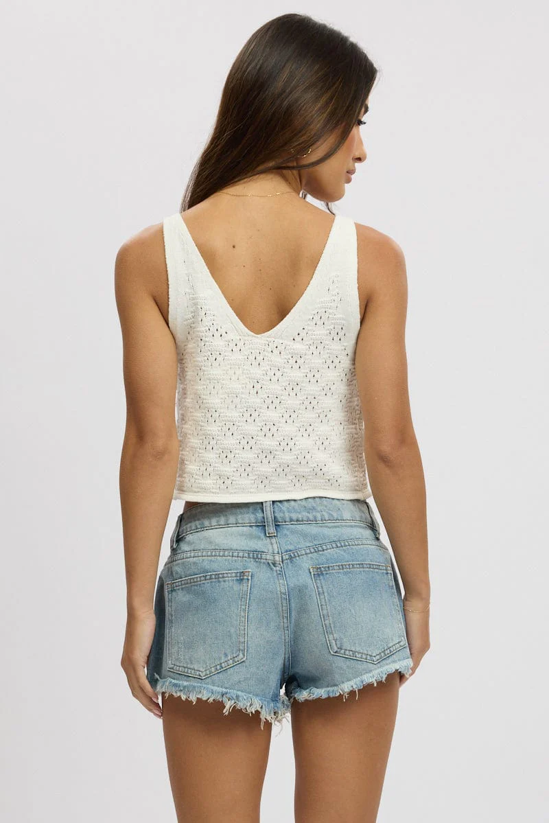 White Crochet Knit Vest Tie Up - Image 5