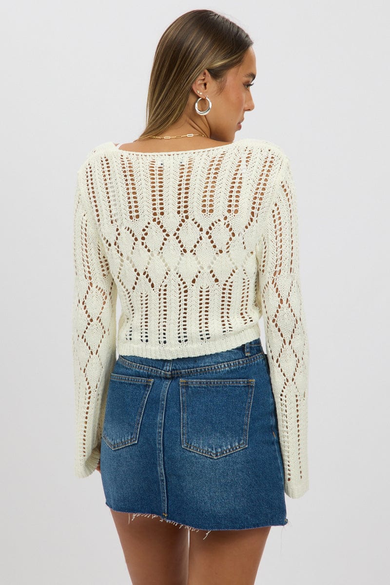 White Crochet Tie Up Cardigan - Image 5