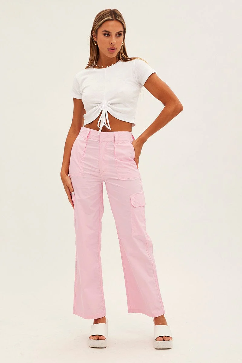 White Crop Drawstring Tee - Image 2