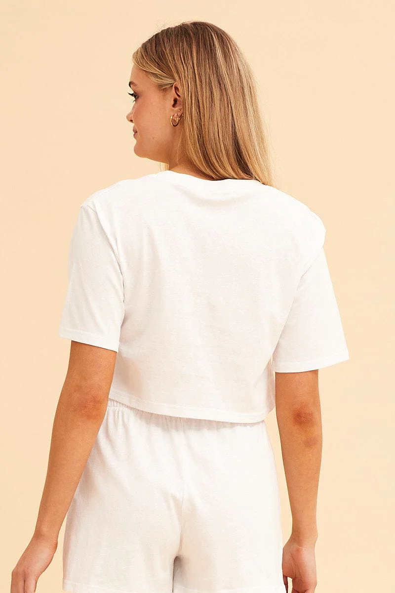 White Crop T-Shirt Crew Neck Short Sleeve Relaxed Fit - Image 5