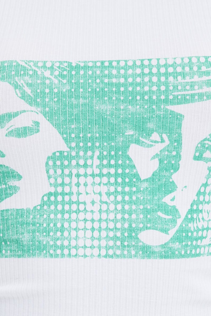 White Crop Tank Top Sleeveless Graphic Print - Image 6