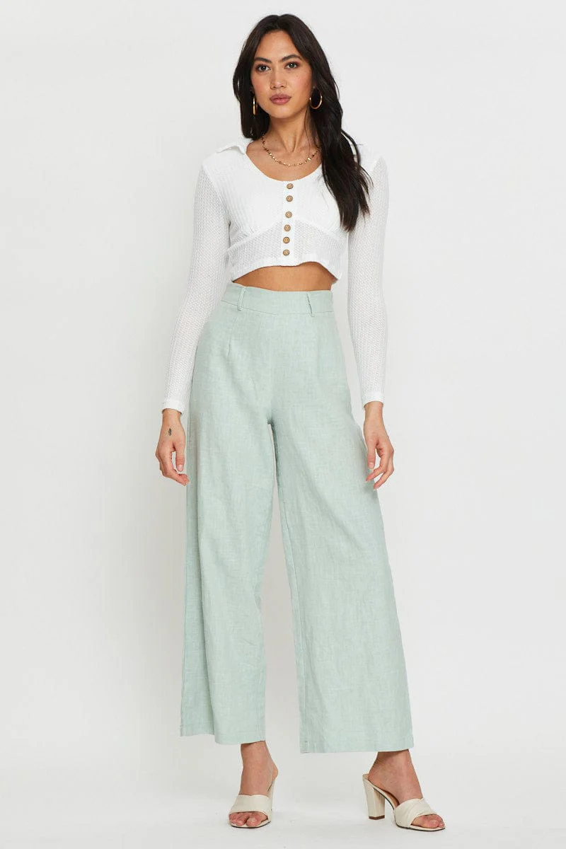 White Crop Top Long Sleeve Collared - Image 2