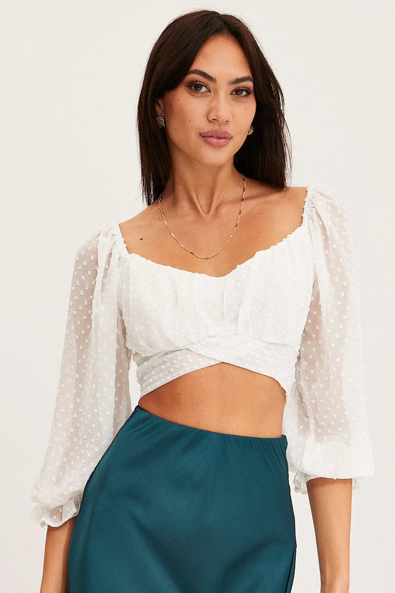 White Crop Top Long Sleeve - Image 3